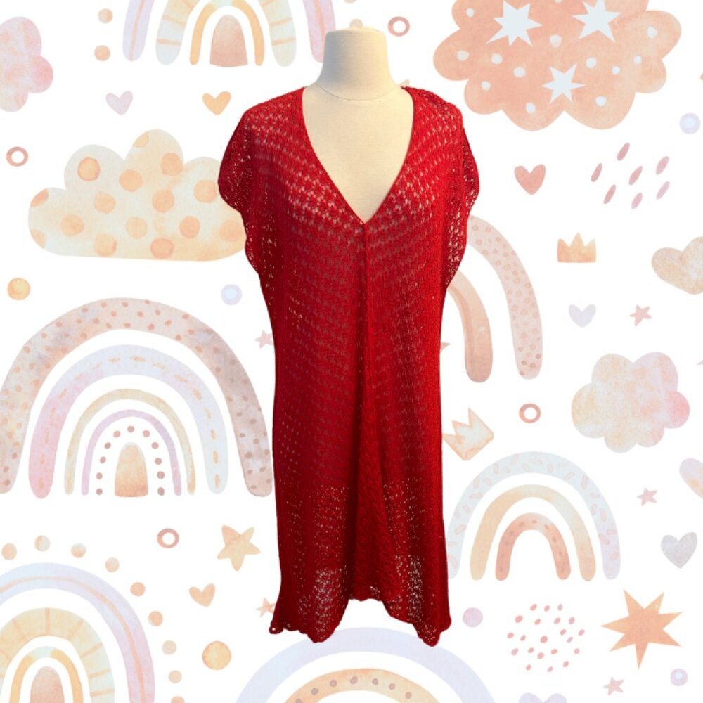 Lars Andersson Red Cotton V-Neck Dress, L/XL